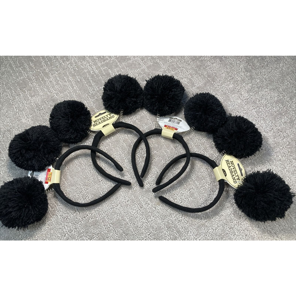 4 Black Springy Pom Pom  Headbands  Lot  Beely Bobber - Picture 1 of 4